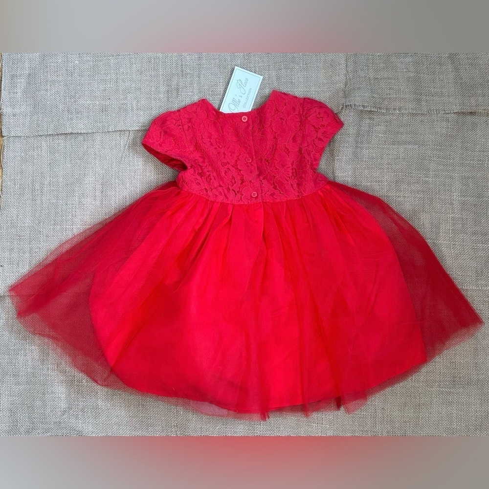 New Ollies Place Red Floral Lace Tulle Dress Size 2 Holiday Party Easter - Picture 5 of 5